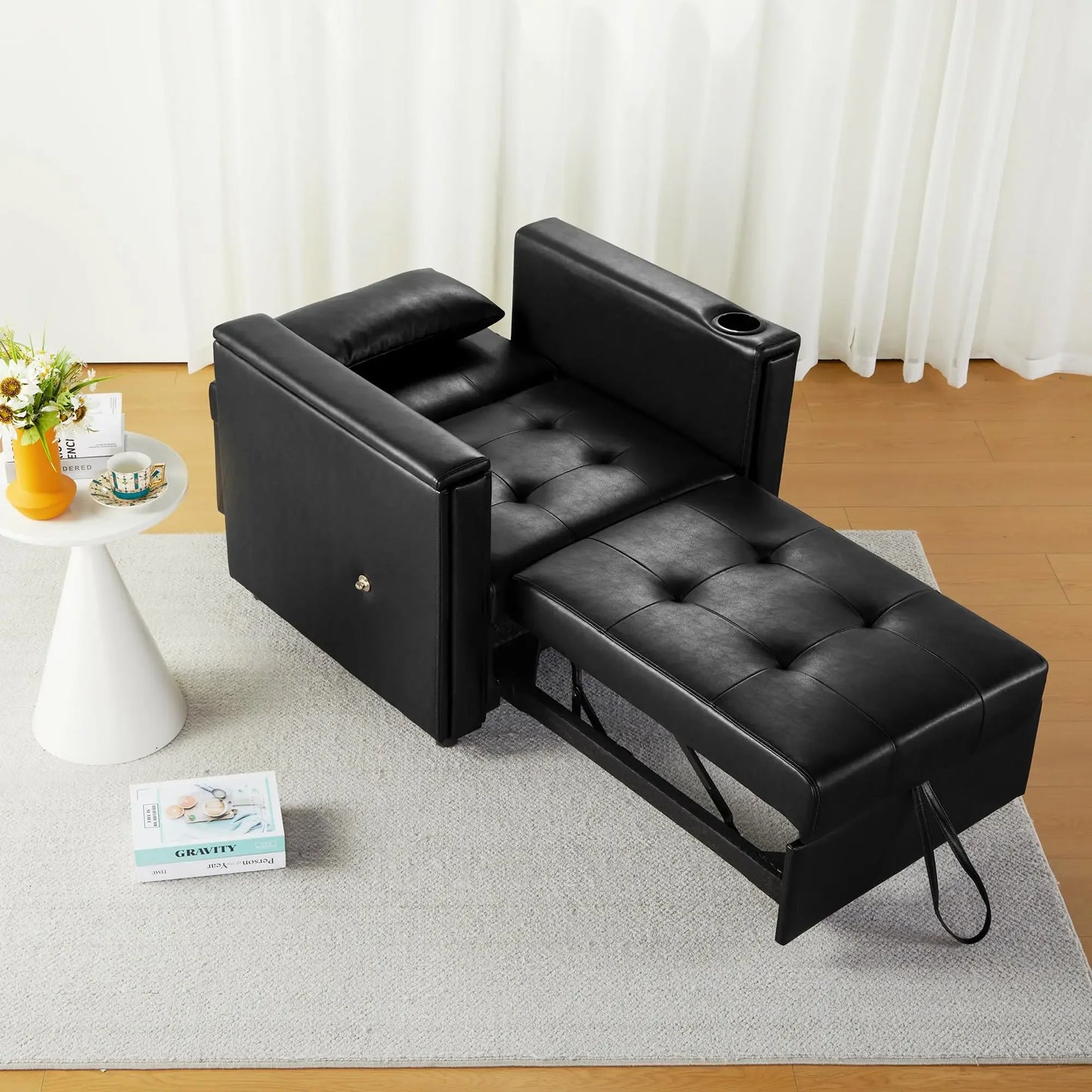 Leather 3-in-1 Convertible Chair Bed – Multi-Functional Lounge with Hidden Table