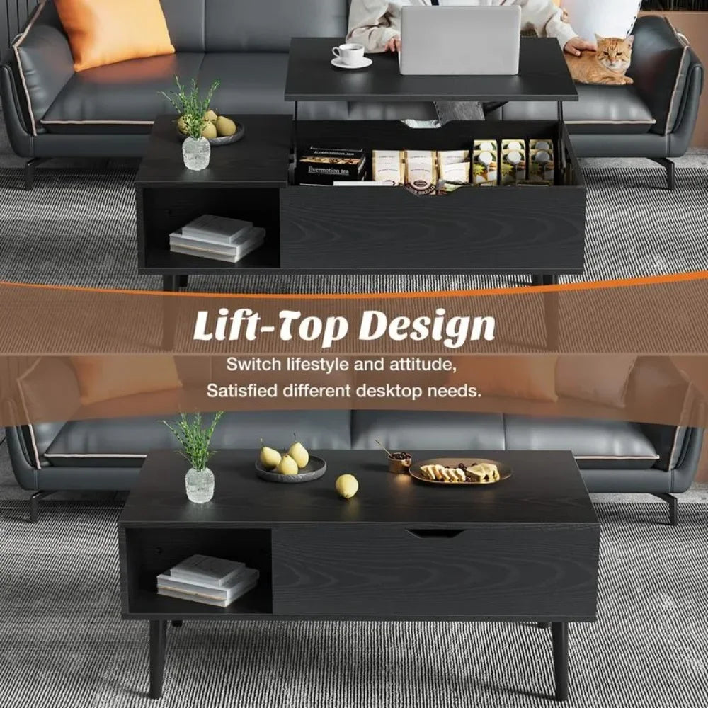 Lift-Top Coffee Table – Wooden Dining Table with Storage & Hidden Compartment