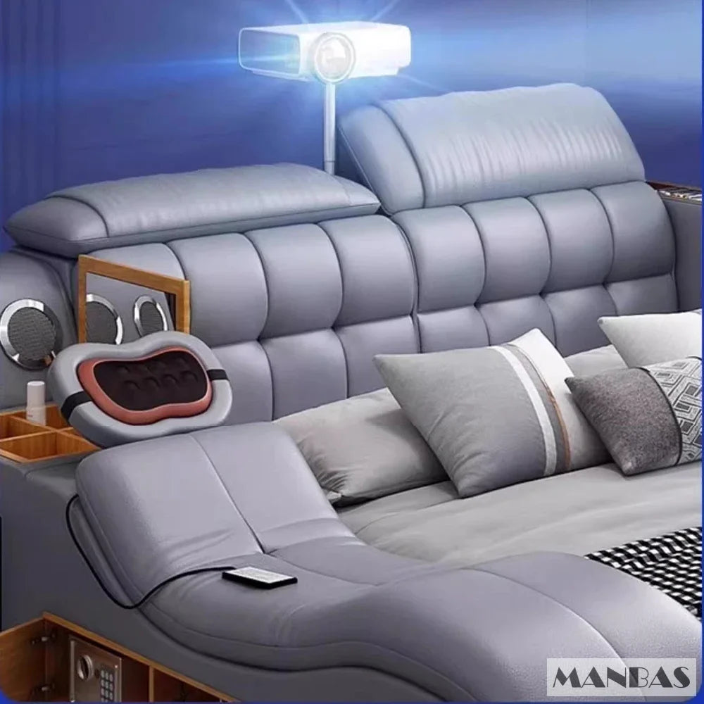 MANBAS Luxury Smart King Bed with USB & Projector