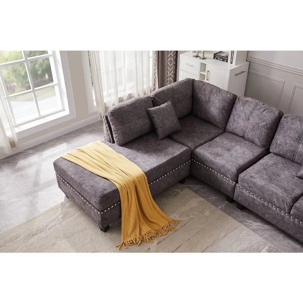 L-Shaped Modular Sectional – Sofa with Storage Ottoman, 2 Pillows & Reversible Chaise