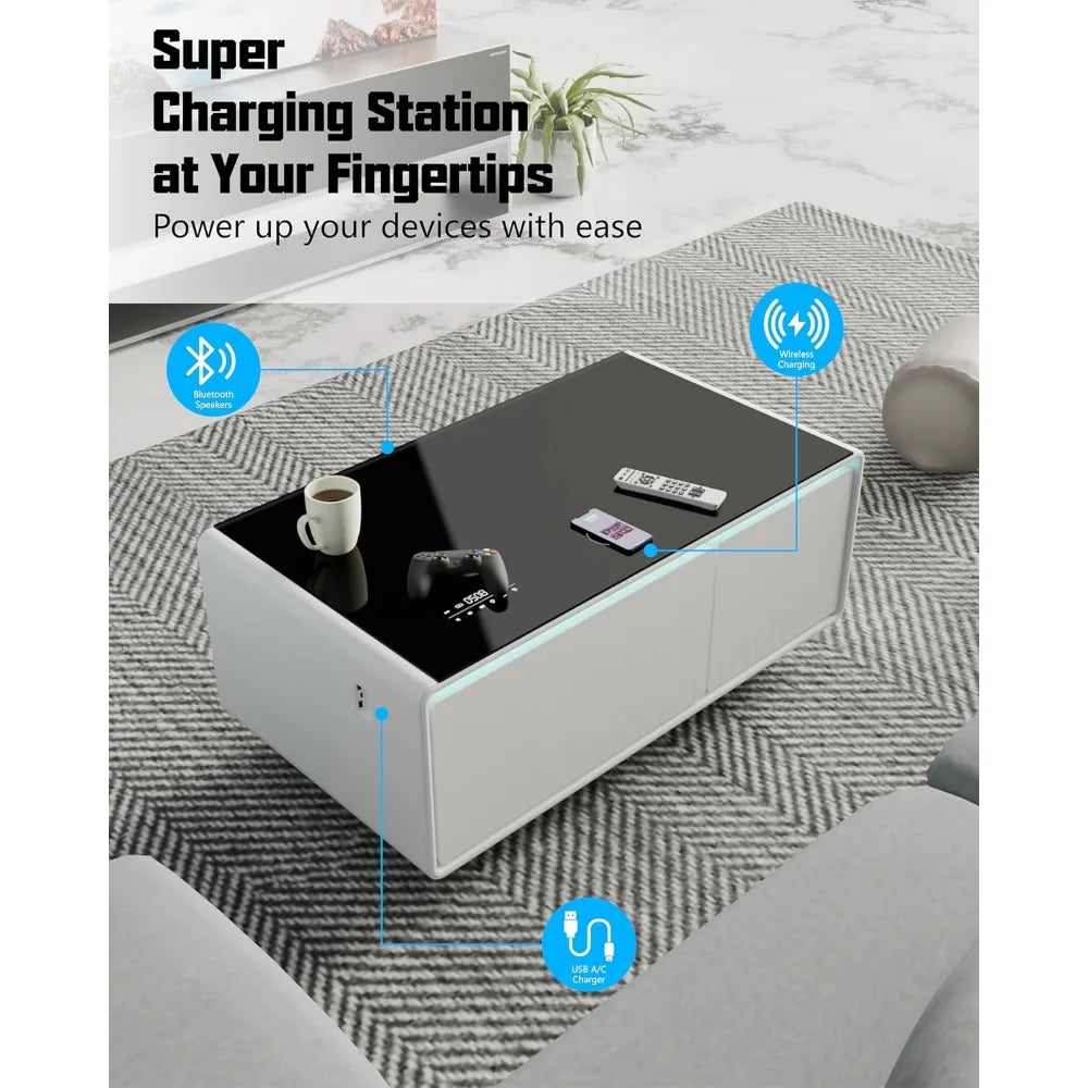 Smart Coffee Table with Fridge & Speakers