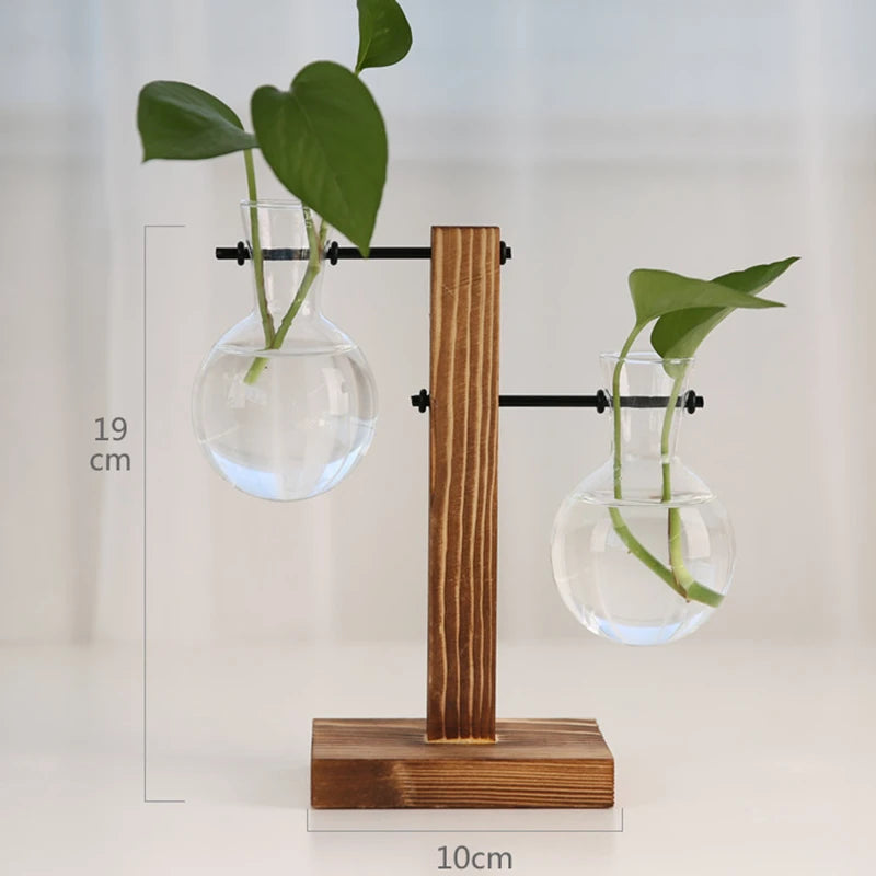 Wooden Frame Hydroponic Glass Vase