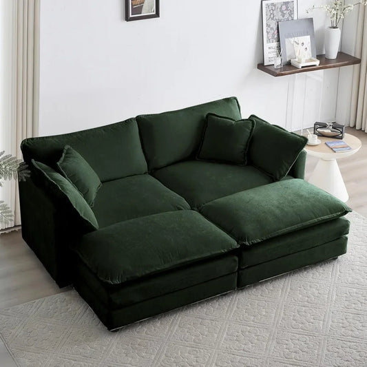 Dark Green Chenille Loveseat – Modular Sofa Bed for Small Spaces