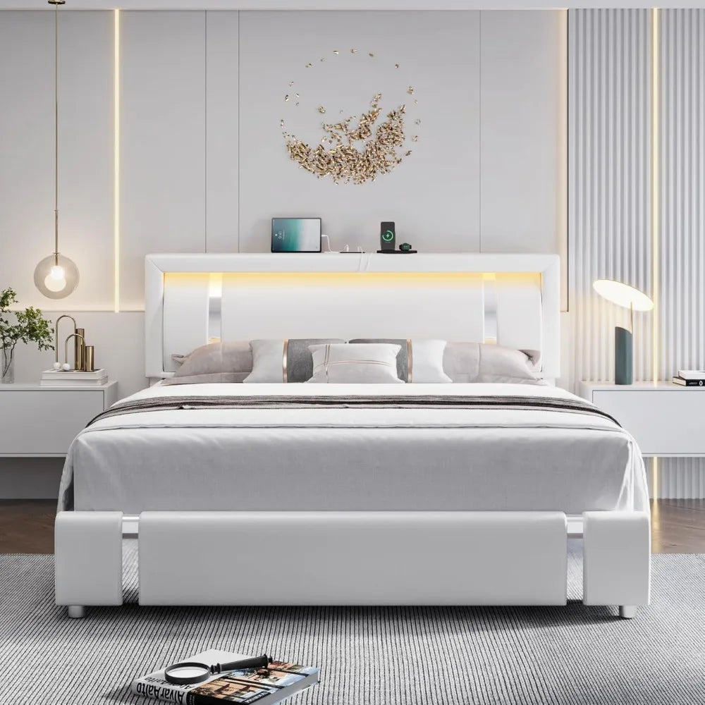 Smart Bed Frame – Faux Leather with RGB LED & Storage