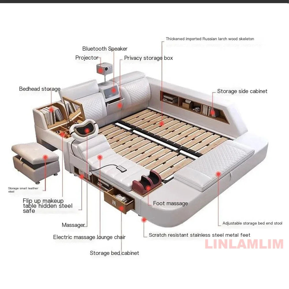 Linlamlim Ultimate Smart Bed  with Massage, Speaker & Projector