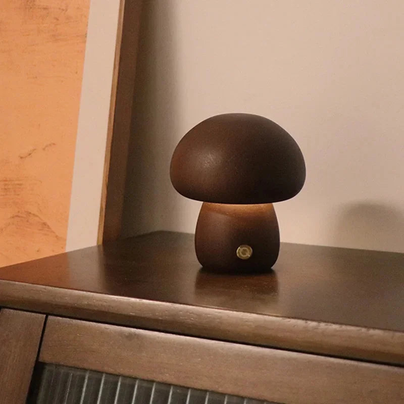 Wooden Cute Mushroom Bedside Table Lamp