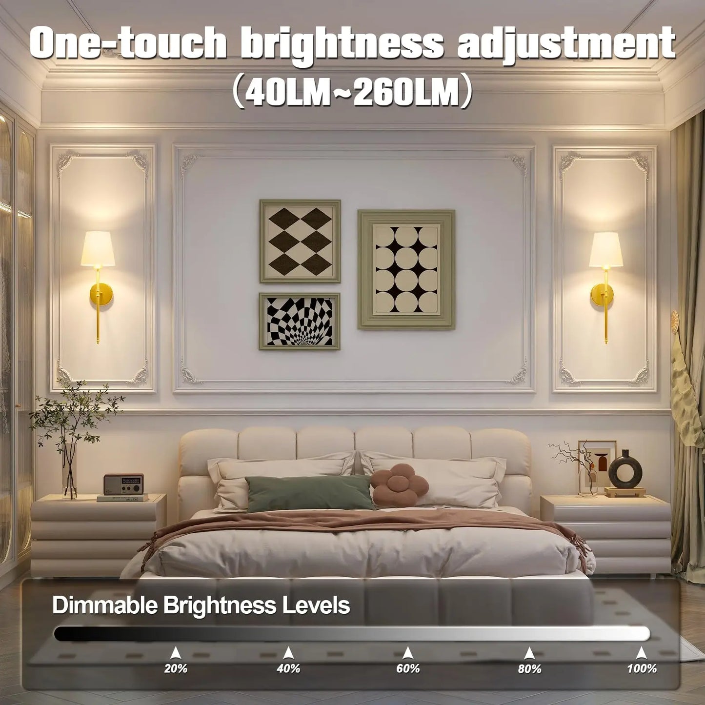 Gold Battery-Operated Wall Sconces.