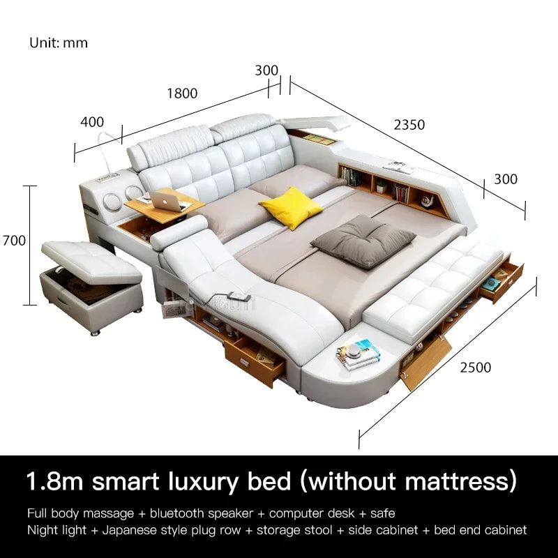 Modern Smart Leather Queen Bed with Storage