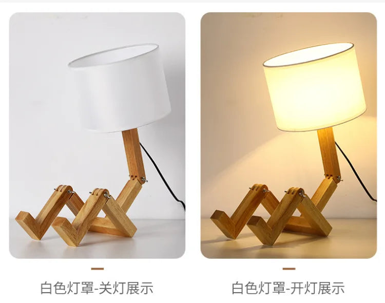 Wooden Robot Table Lamp