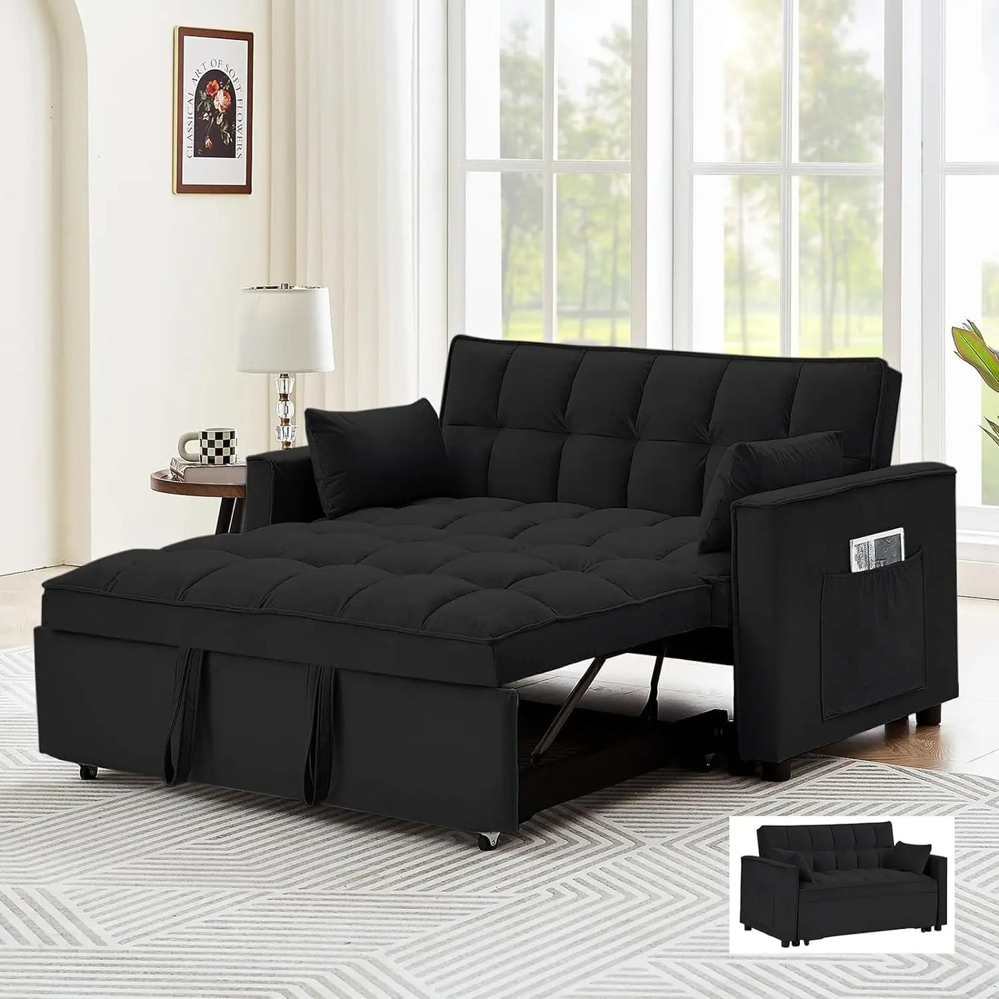 3-in-1 Velvet Convertible Sofa Bed: Adjustable Chaise & Pull-Out