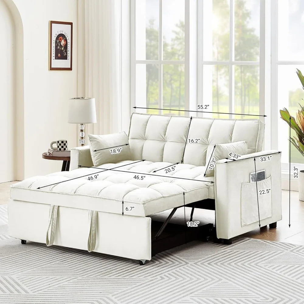 3-in-1 Velvet Convertible Sofa Bed: Adjustable Chaise & Pull-Out