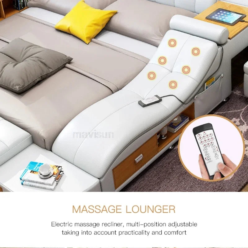 Modern Smart Leather Queen Bed with Storage