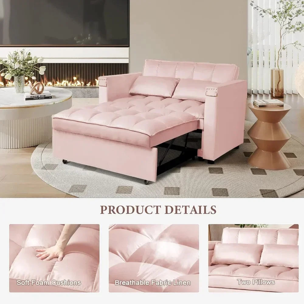 3-in-1 Velvet Futon Sofa Bed – Pull-Out Sleeper, 2-Seater.