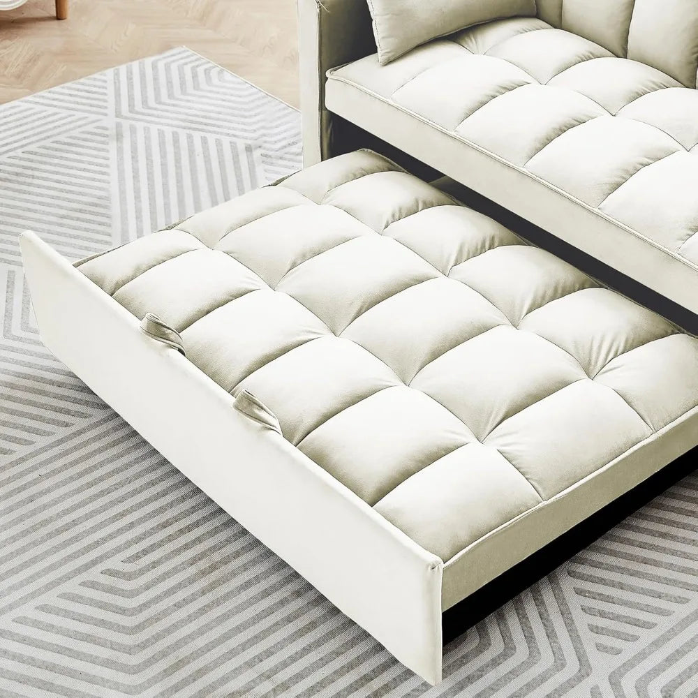 3-in-1 Velvet Convertible Sofa Bed: Adjustable Chaise & Pull-Out