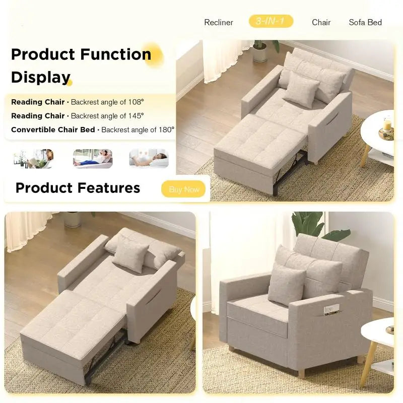 3-in-1 Convertible Futon – Modern Adjustable Folding Sofa Bed