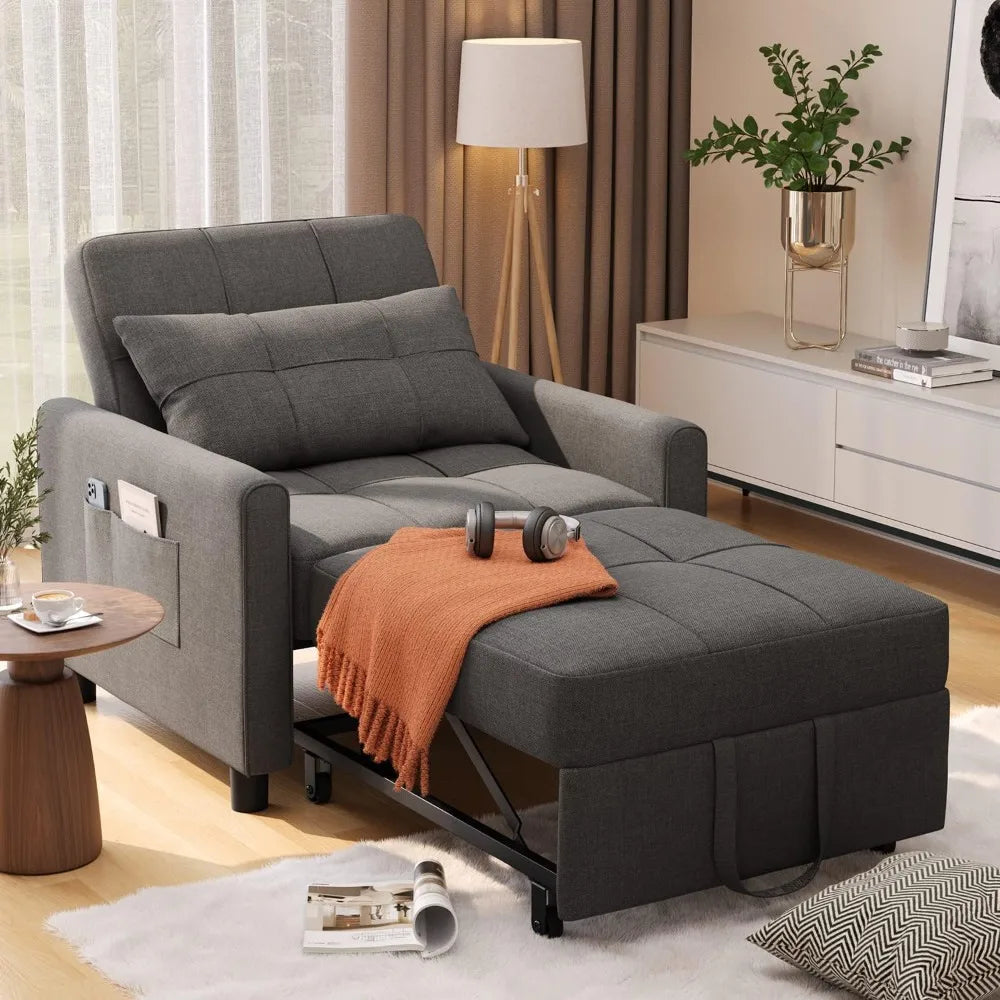 3-in-1 Convertible Futon Sofa Bed – Adjustable Recliner with Modern Linen